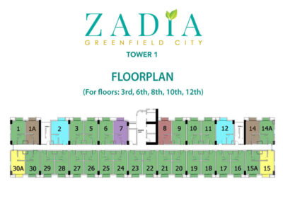Zadia Greenfield City Tower 1 Floorplan (For Floors 3rd, 6th, 8th, 10th, 12th)