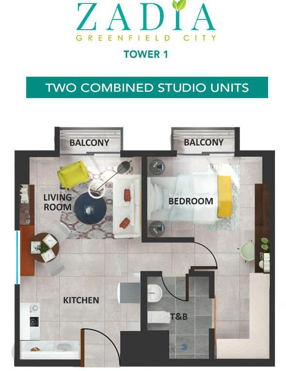 Zadia Tower 1 (Two Combined Studio Units)