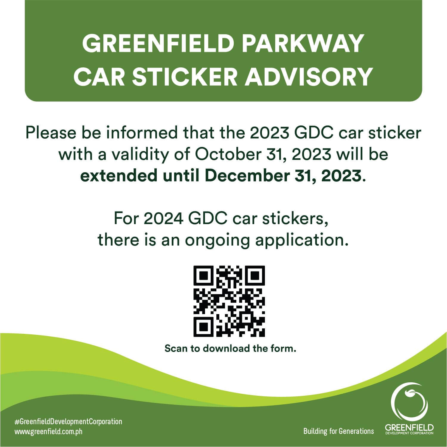 Greenfield 2024 Parkway Sticker Application QR Code